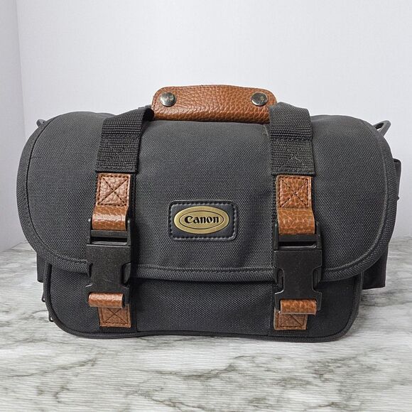 Vintage 1990s Canon Black Camera Bag Pockets Compartments - Picture 1 of 8